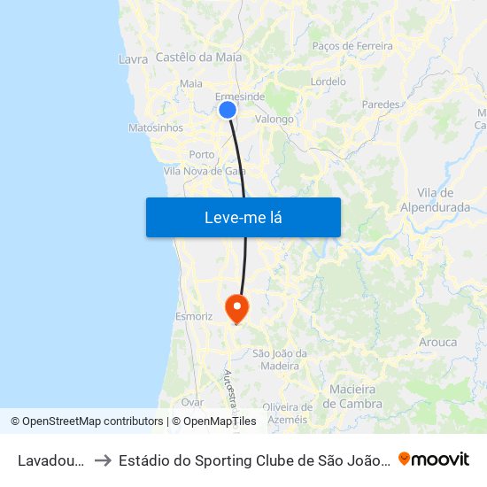 Lavadouros to Estádio do Sporting Clube de São João de Ver map