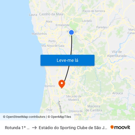 Rotunda 1º Maio to Estádio do Sporting Clube de São João de Ver map