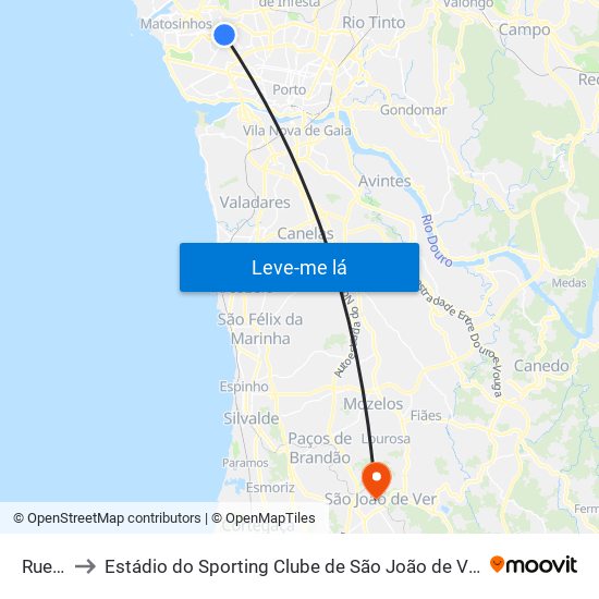 Ruela to Estádio do Sporting Clube de São João de Ver map