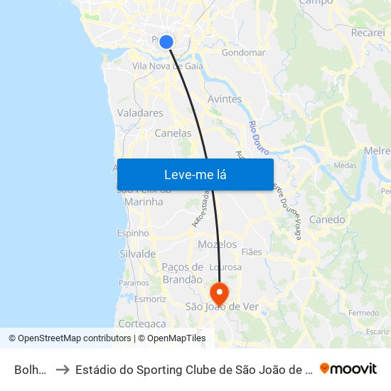 Bolhão to Estádio do Sporting Clube de São João de Ver map