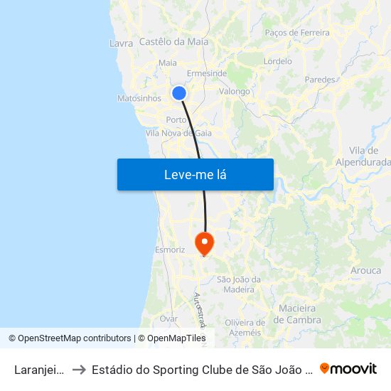Laranjeiras to Estádio do Sporting Clube de São João de Ver map