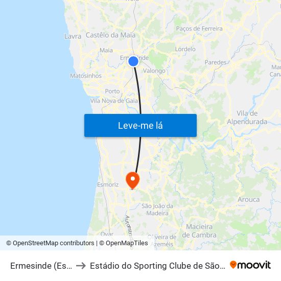 Ermesinde (Estação) to Estádio do Sporting Clube de São João de Ver map