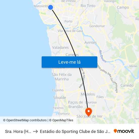 Sra. Hora (Hiper) to Estádio do Sporting Clube de São João de Ver map