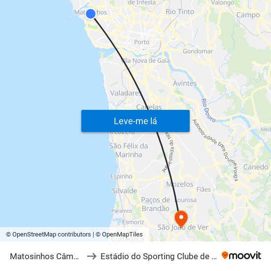 Matosinhos Câmara (Matc1) to Estádio do Sporting Clube de São João de Ver map