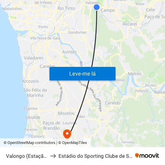 Valongo (Estação) | Presa to Estádio do Sporting Clube de São João de Ver map