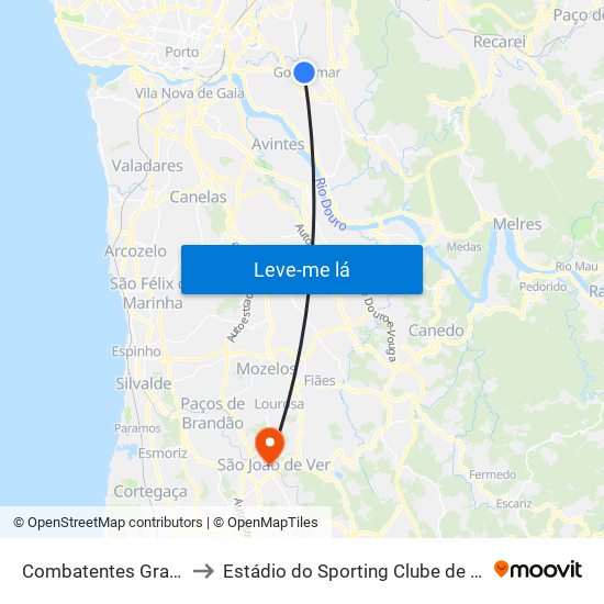 Combatentes Grande Guerra to Estádio do Sporting Clube de São João de Ver map