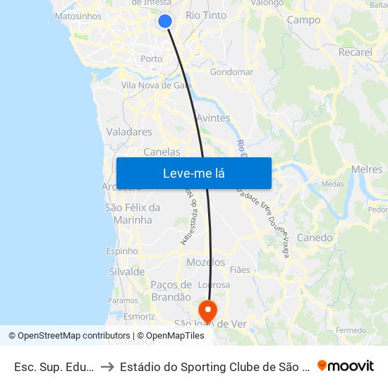 Esc. Sup. Educação to Estádio do Sporting Clube de São João de Ver map
