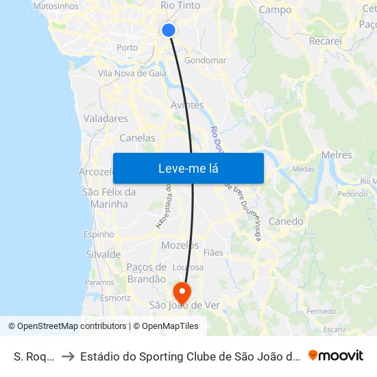 S. Roque to Estádio do Sporting Clube de São João de Ver map