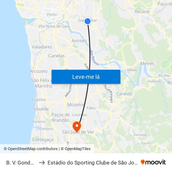 B. V. Gondomar to Estádio do Sporting Clube de São João de Ver map