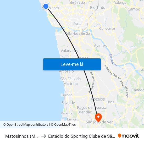 Matosinhos (Mercado) to Estádio do Sporting Clube de São João de Ver map