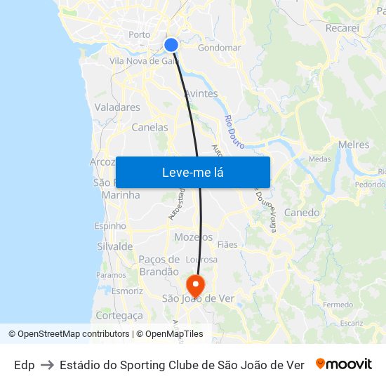 Edp to Estádio do Sporting Clube de São João de Ver map