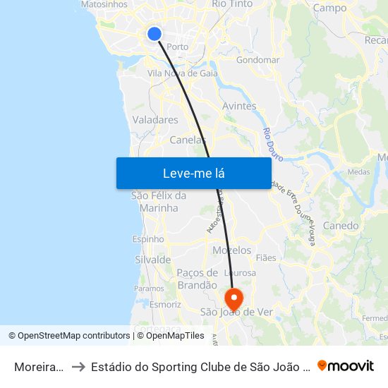 Moreira Sá to Estádio do Sporting Clube de São João de Ver map