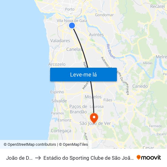 João de Deus to Estádio do Sporting Clube de São João de Ver map