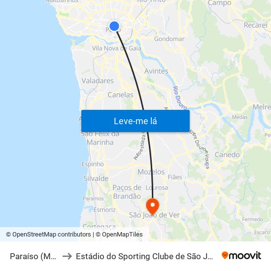 Paraíso (Metro) to Estádio do Sporting Clube de São João de Ver map