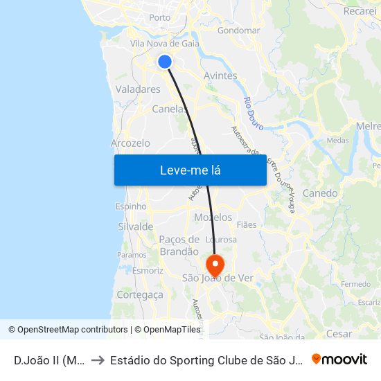 D.João II (Metro) to Estádio do Sporting Clube de São João de Ver map