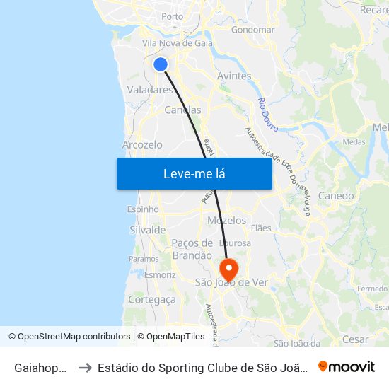 Gaiahopping to Estádio do Sporting Clube de São João de Ver map