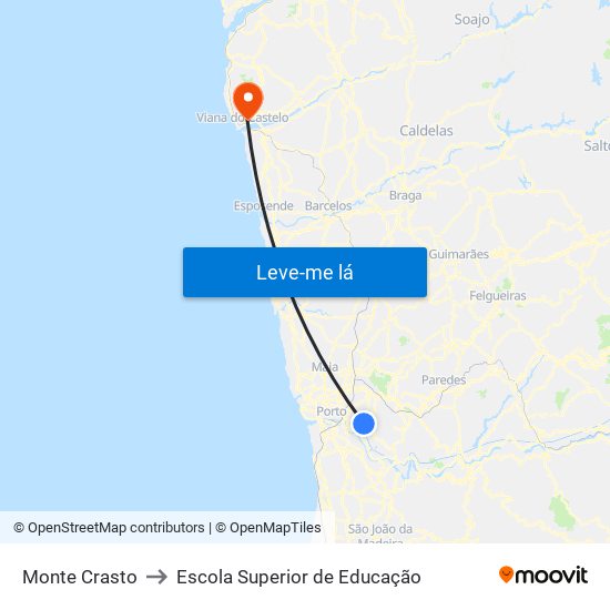 Monte Crasto to Escola Superior de Educação map