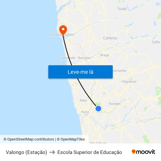 Valongo (Estação) to Escola Superior de Educação map