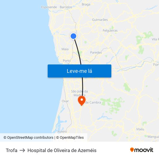 Trofa to Hospital de Oliveira de Azeméis map