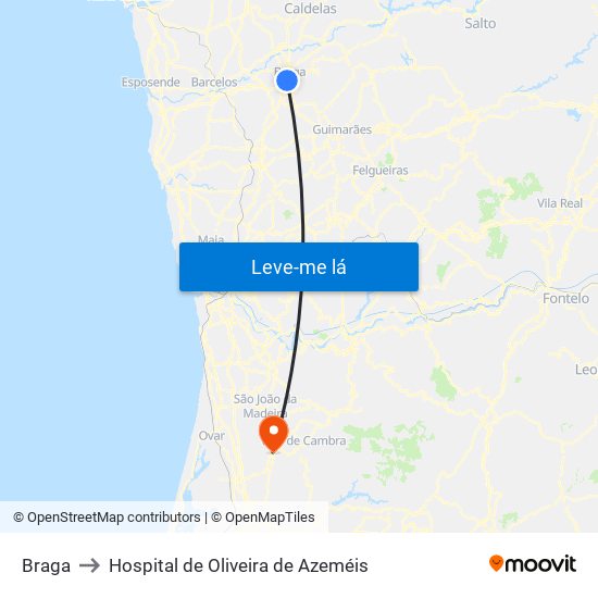 Braga to Hospital de Oliveira de Azeméis map