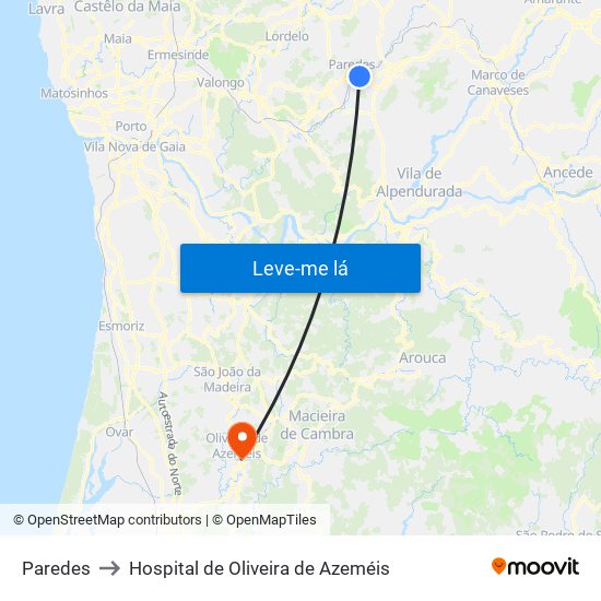 Paredes to Hospital de Oliveira de Azeméis map