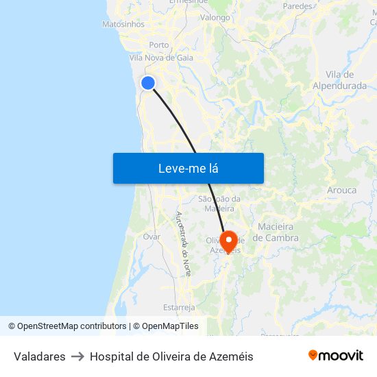 Valadares to Hospital de Oliveira de Azeméis map