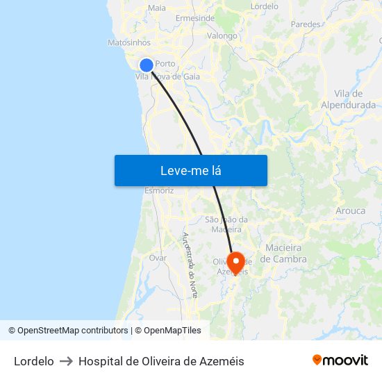 Lordelo to Hospital de Oliveira de Azeméis map