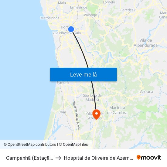 Campanhã (Estação) to Hospital de Oliveira de Azeméis map