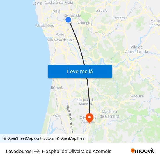 Lavadouros to Hospital de Oliveira de Azeméis map