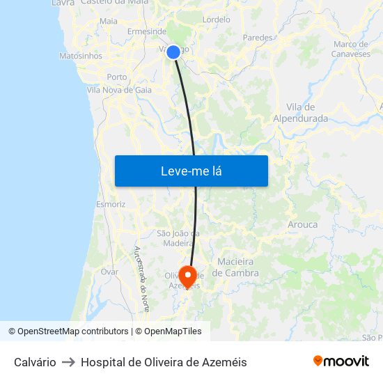 Calvário to Hospital de Oliveira de Azeméis map