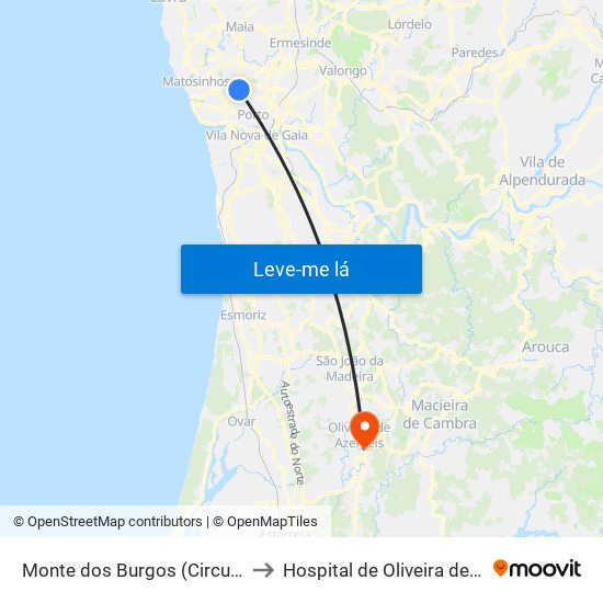 Monte dos Burgos (Circunvalação) to Hospital de Oliveira de Azeméis map