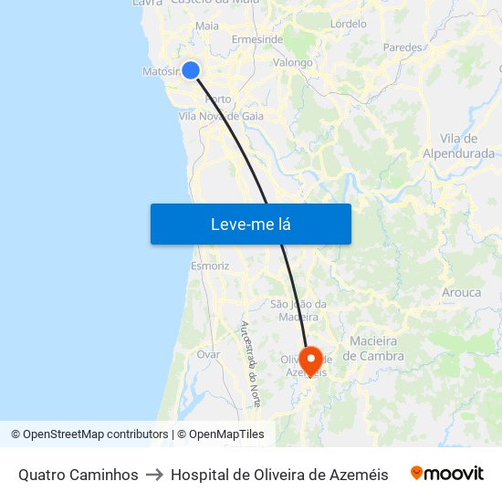 Quatro Caminhos to Hospital de Oliveira de Azeméis map