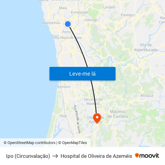 Ipo (Circunvalação) to Hospital de Oliveira de Azeméis map