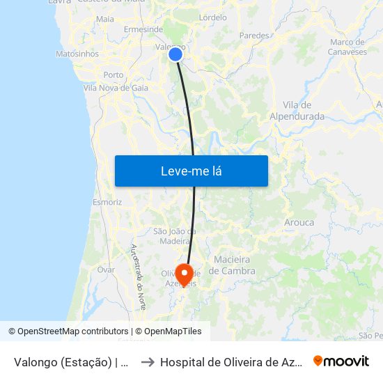 Valongo (Estação) | Presa to Hospital de Oliveira de Azeméis map