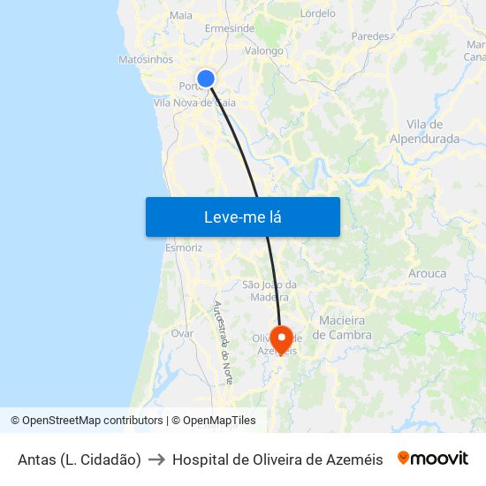 Antas (L. Cidadão) to Hospital de Oliveira de Azeméis map