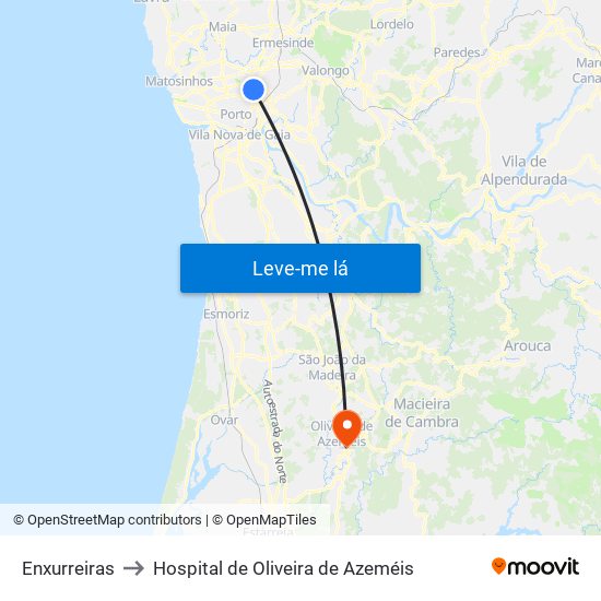 Enxurreiras to Hospital de Oliveira de Azeméis map