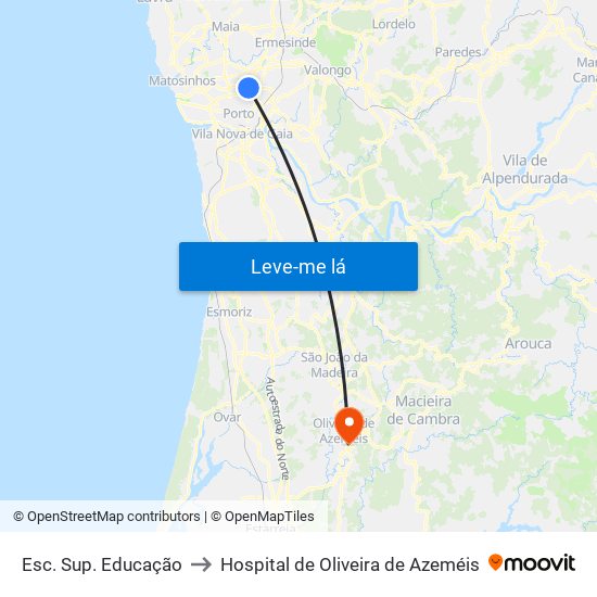 Esc. Sup. Educação to Hospital de Oliveira de Azeméis map