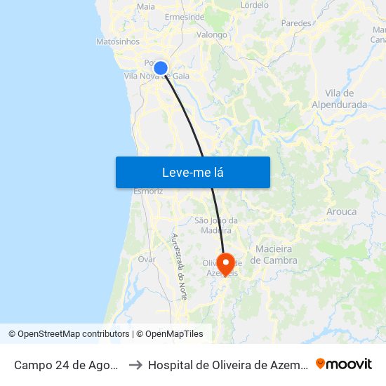 Campo 24 de Agosto to Hospital de Oliveira de Azeméis map