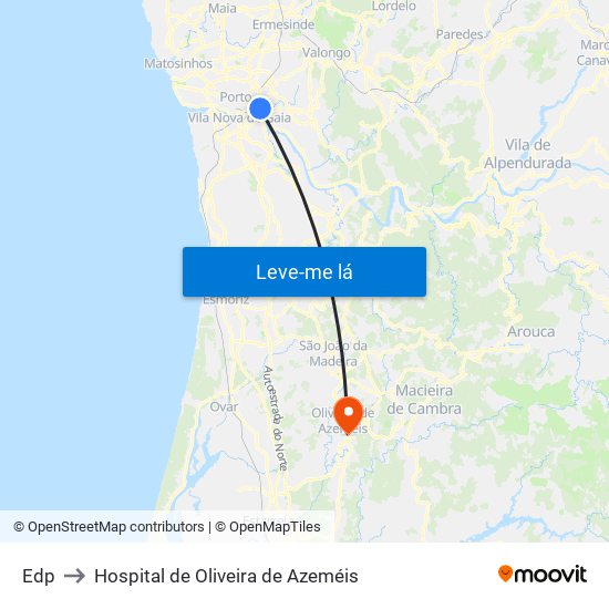 Edp to Hospital de Oliveira de Azeméis map