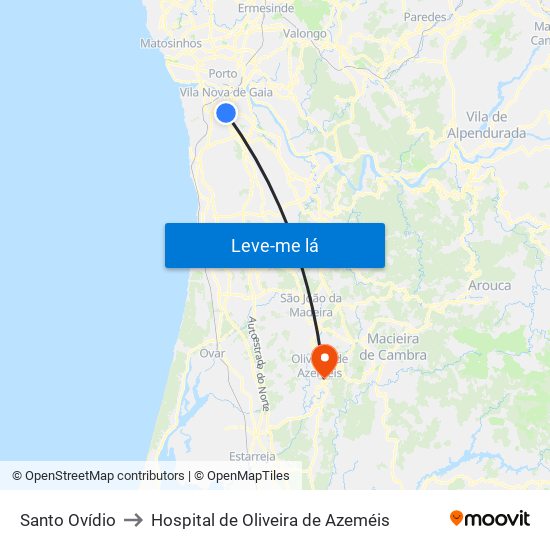 Santo Ovídio to Hospital de Oliveira de Azeméis map