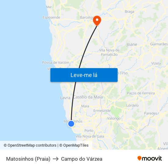 Matosinhos (Praia) to Campo do Várzea map