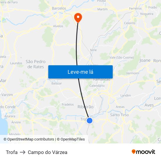 Trofa to Campo do Várzea map
