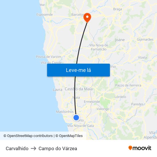 Carvalhido to Campo do Várzea map