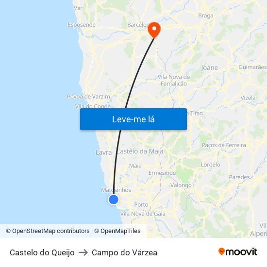 Castelo do Queijo to Campo do Várzea map