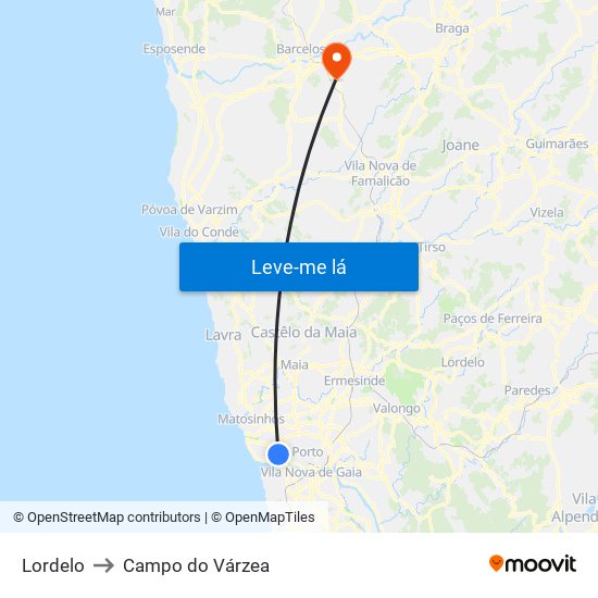 Lordelo to Campo do Várzea map