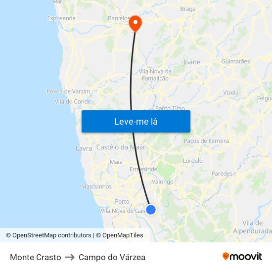 Monte Crasto to Campo do Várzea map