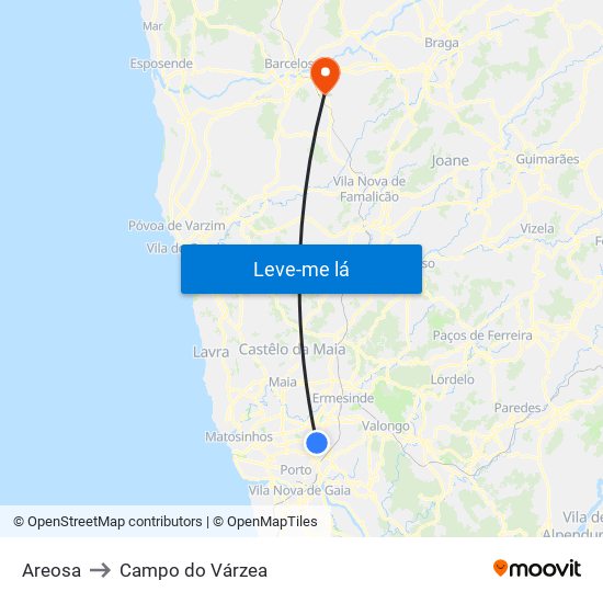 Areosa to Campo do Várzea map