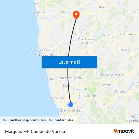 Marquês to Campo do Várzea map