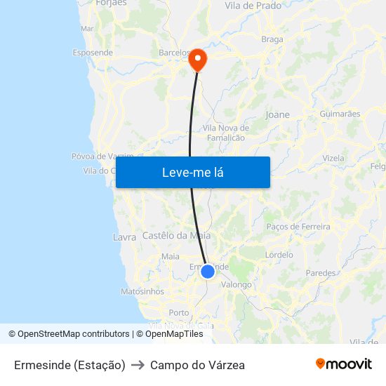 Ermesinde (Estação) to Campo do Várzea map