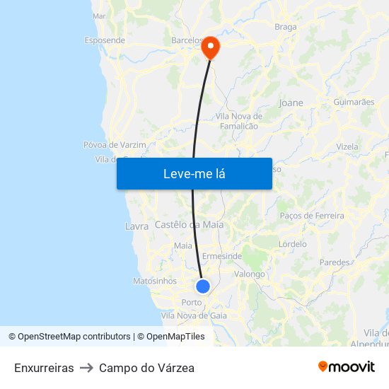 Enxurreiras to Campo do Várzea map